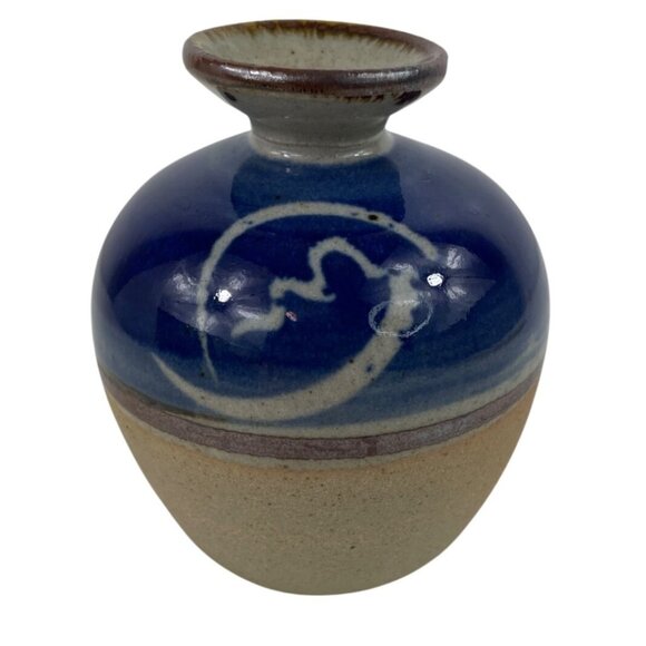 Buck Pottery Other - Handmade Buck Pottery Vase Signed 2001 Texas Blue & Tan Ceramic Art Piece